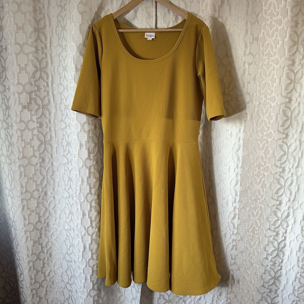 Lularoe Mustard Yellow Short-Sleeve Pocket Swing Dress - Women's 2XL